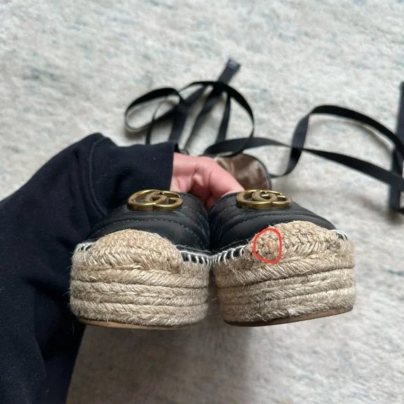 Gucci Charlotte Marmont Espadrilles Platform Wedge Heels Black Leather 8.5/9 - Picture 7 of 11